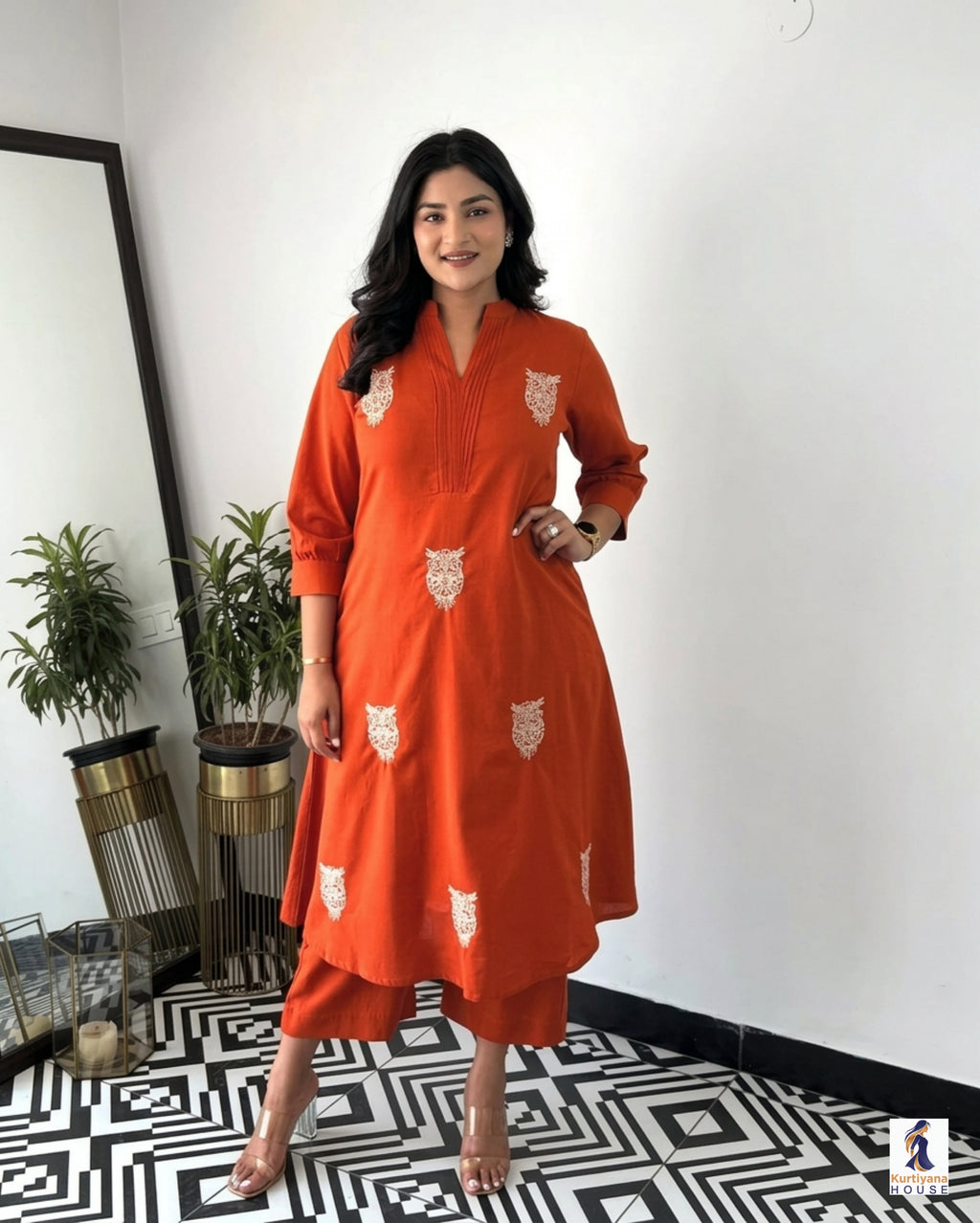Beautiful Embroidered Cotton Kurti Pant Set for Women | Kurta and Pant Set