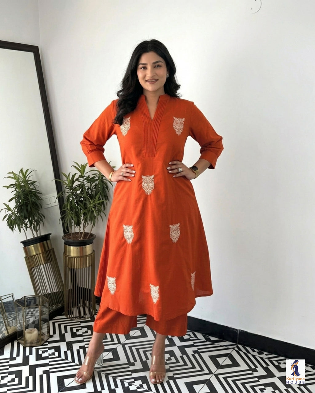 Beautiful Embroidered Cotton Kurti Pant Set for Women | Kurta and Pant Set