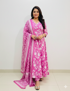 Premium Cotton Anarkali Suit Set With Printed Dupatta I New rending 3 Piece Set