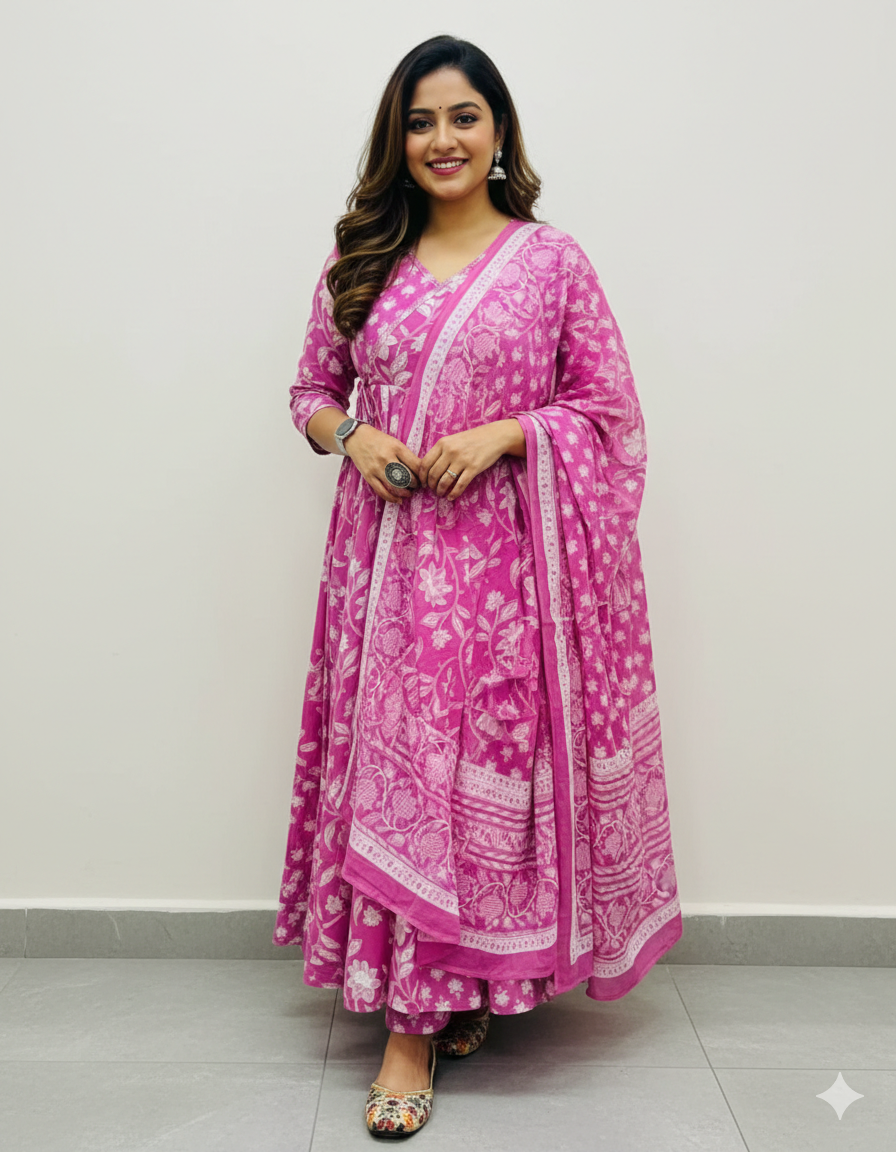 Premium Cotton Anarkali Suit Set With Printed Dupatta I New rending 3 Piece Set