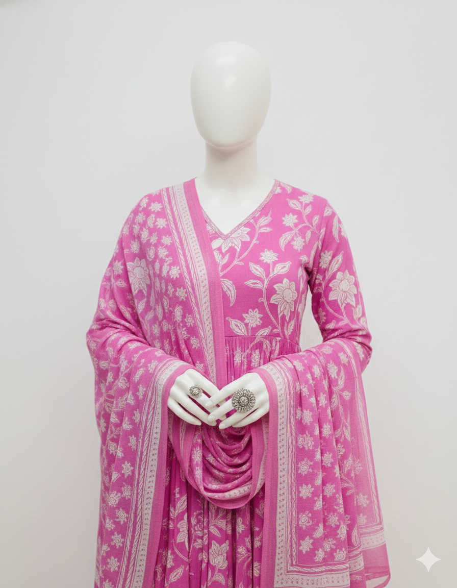 Premium Cotton Anarkali Suit Set With Printed Dupatta I New rending 3 Piece Set