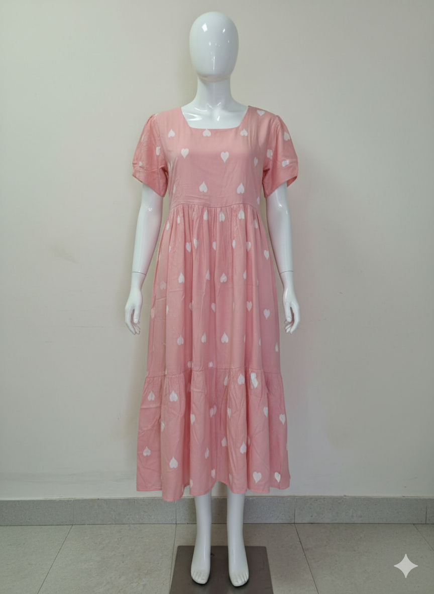 Beautiful Heart Print Full Flair Gown I Women's Kurti Gown