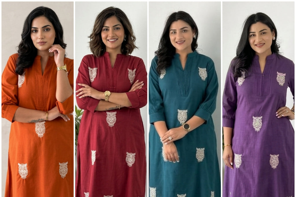 Beautiful Embroidered Cotton Kurti Pant Set for Women | Kurta and Pant Set