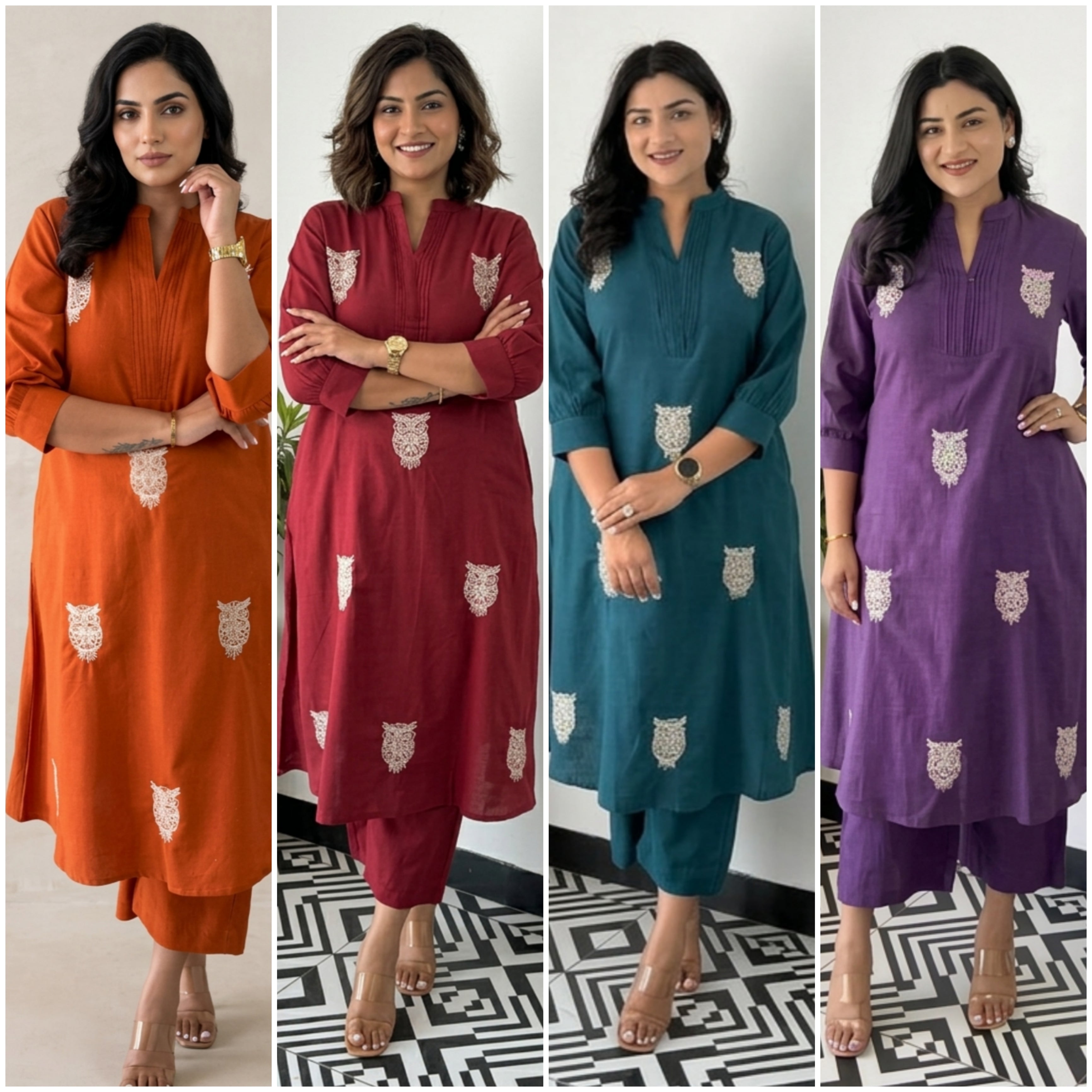 Beautiful Embroidered Cotton Kurti Pant Set for Women | Kurta and Pant Set