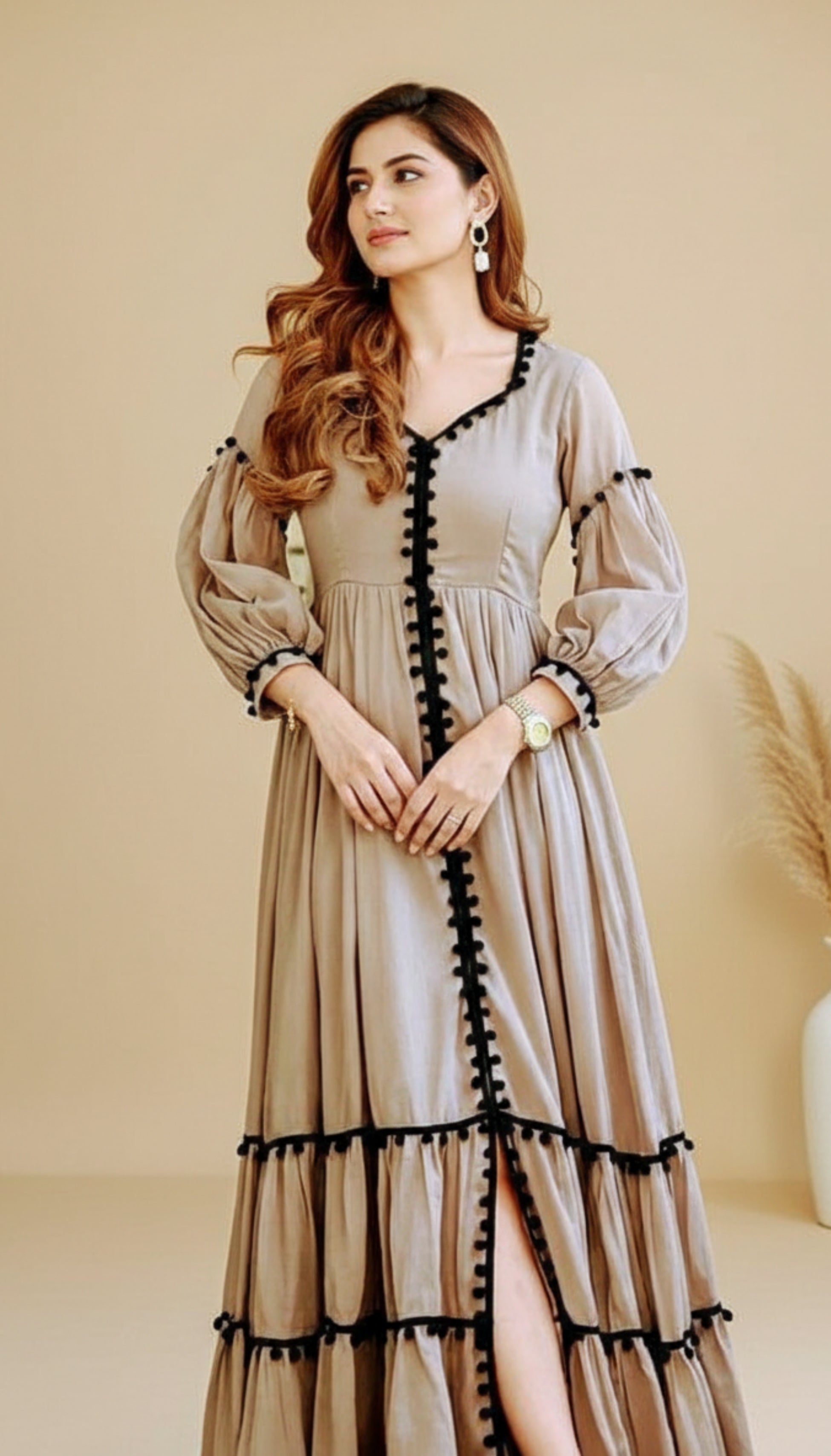 Reg and beige Women's Casual Midi Maxi Long Western Dress