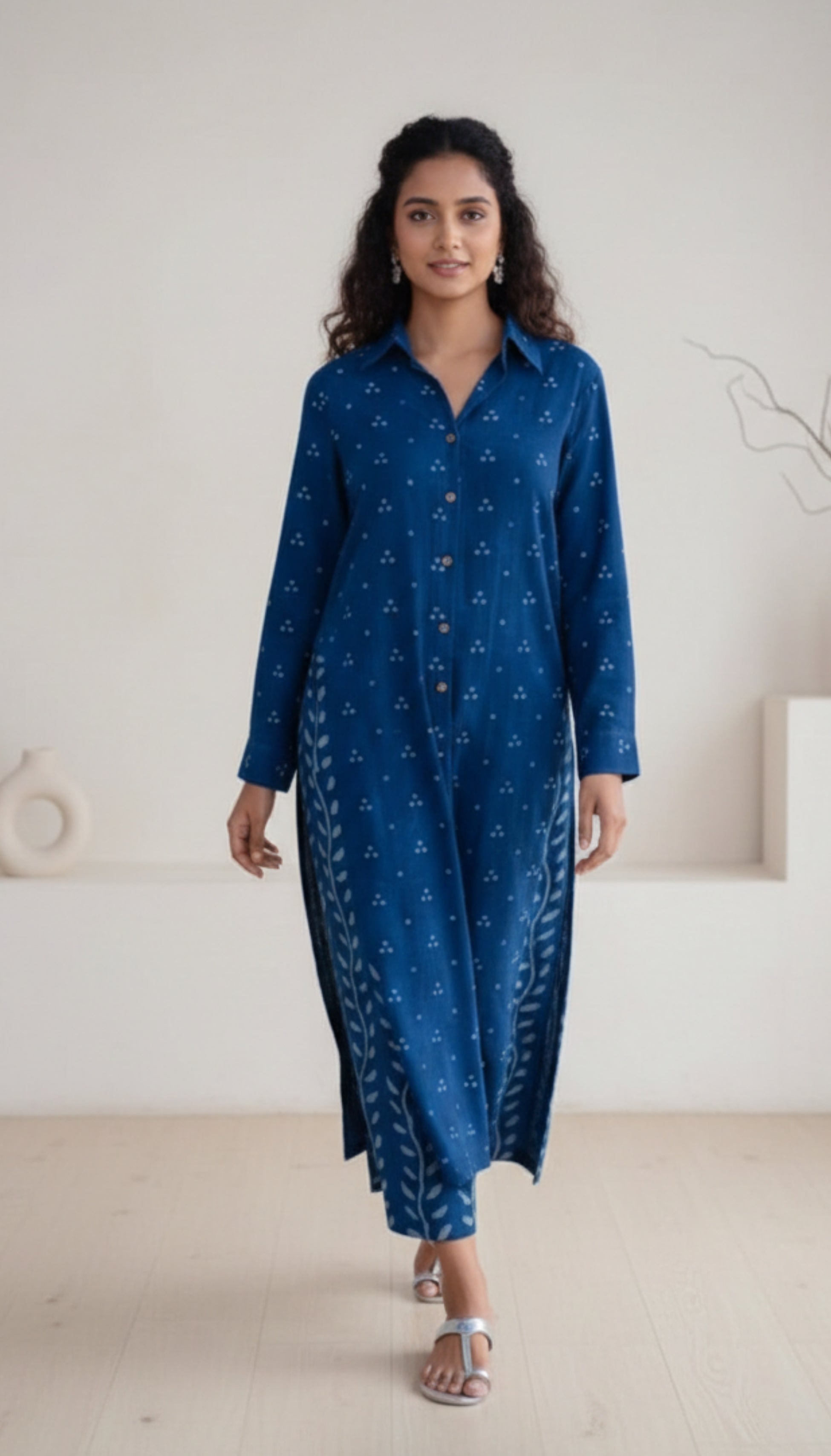 Women Blue Dabbu Print Cotton Kurta Pant set I New and Stylish Daily Wear Kurti