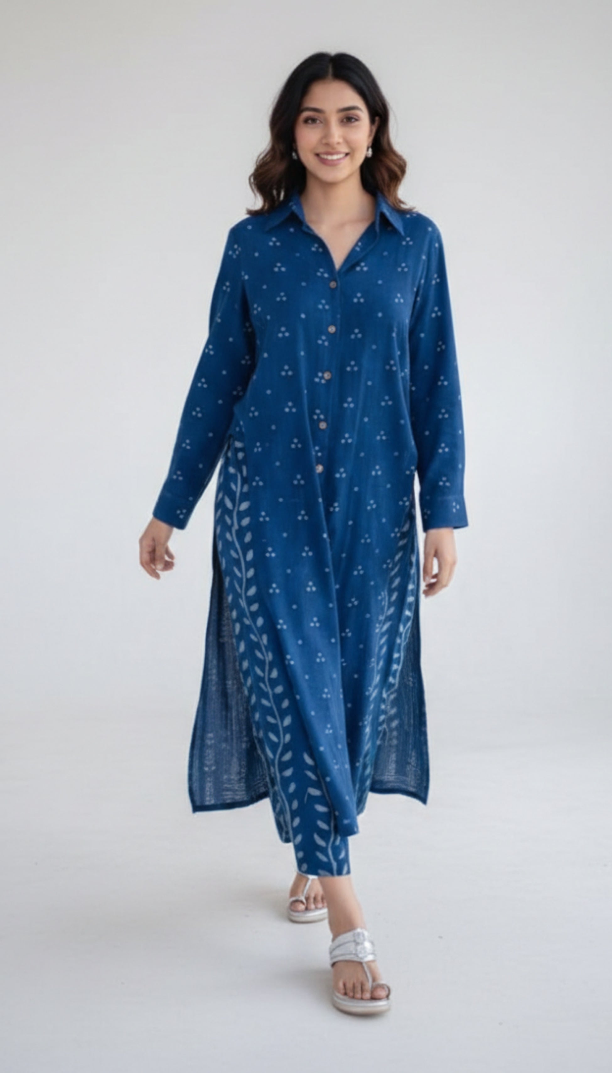 Women Blue Dabbu Print Cotton Kurta Pant set I New and Stylish Daily Wear Kurti