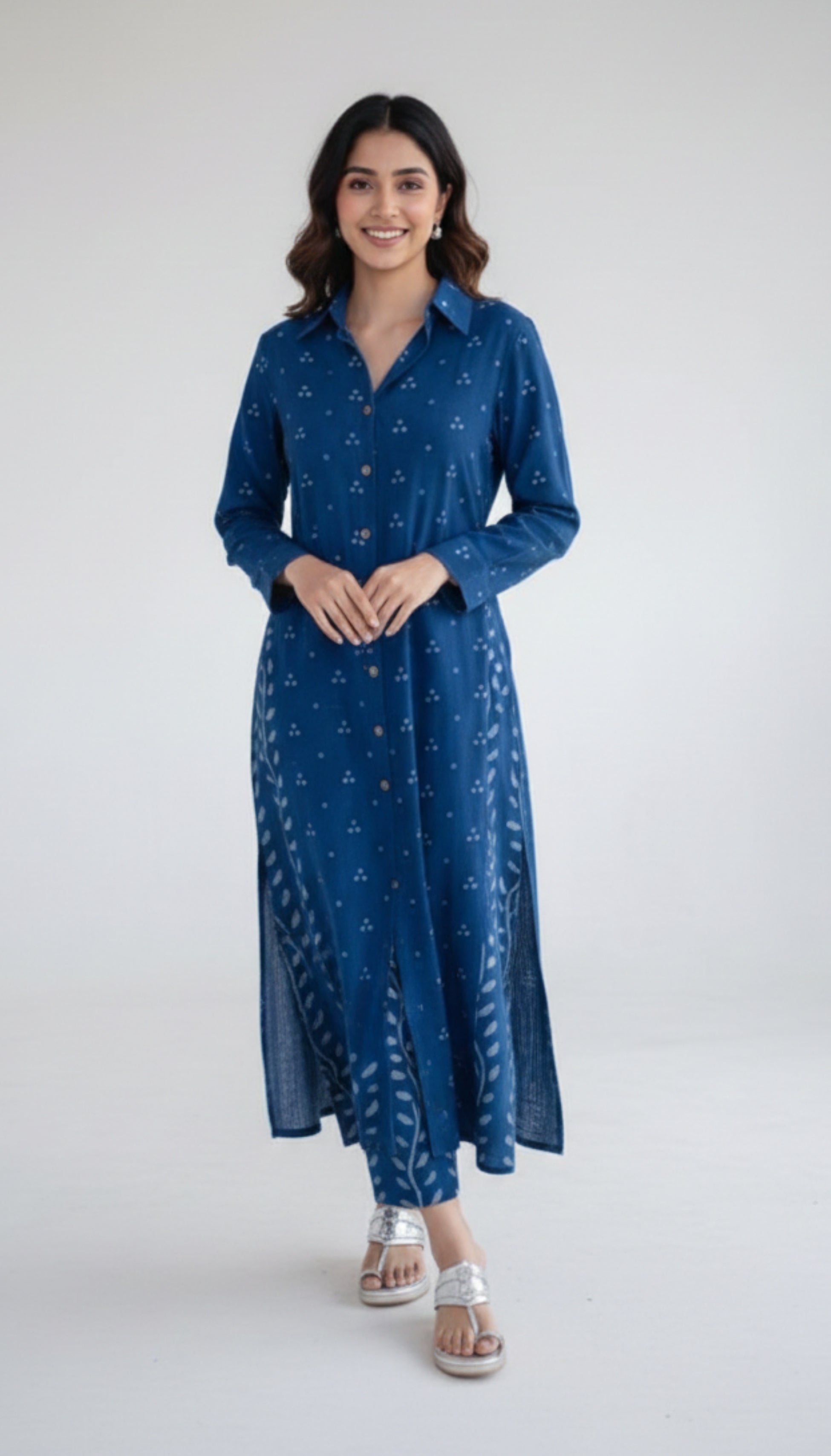 Women Blue Dabbu Print Cotton Kurta Pant set I New and Stylish Daily Wear Kurti