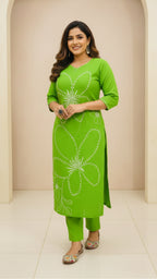 Green and Black Heavy Embroidery Cord Set | Women Floral Embroidered Thread Work Kurta with Palazzos