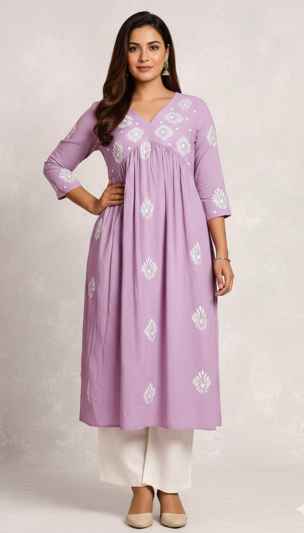 Lavender Embroidered Cotton A-Line Kurta I Trending Kurti Design 2026