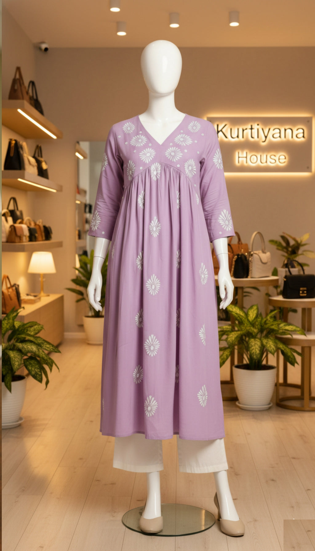 Lavender Embroidered Cotton A-Line Kurta I Trending Kurti Design 2026