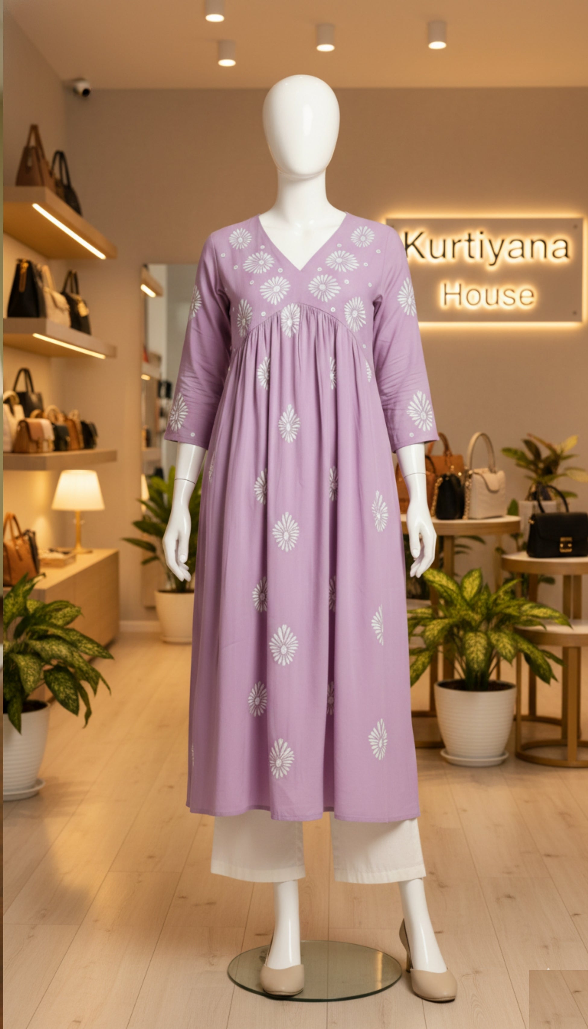 Lavender Embroidered Cotton A-Line Kurta I Trending Kurti Design 2026