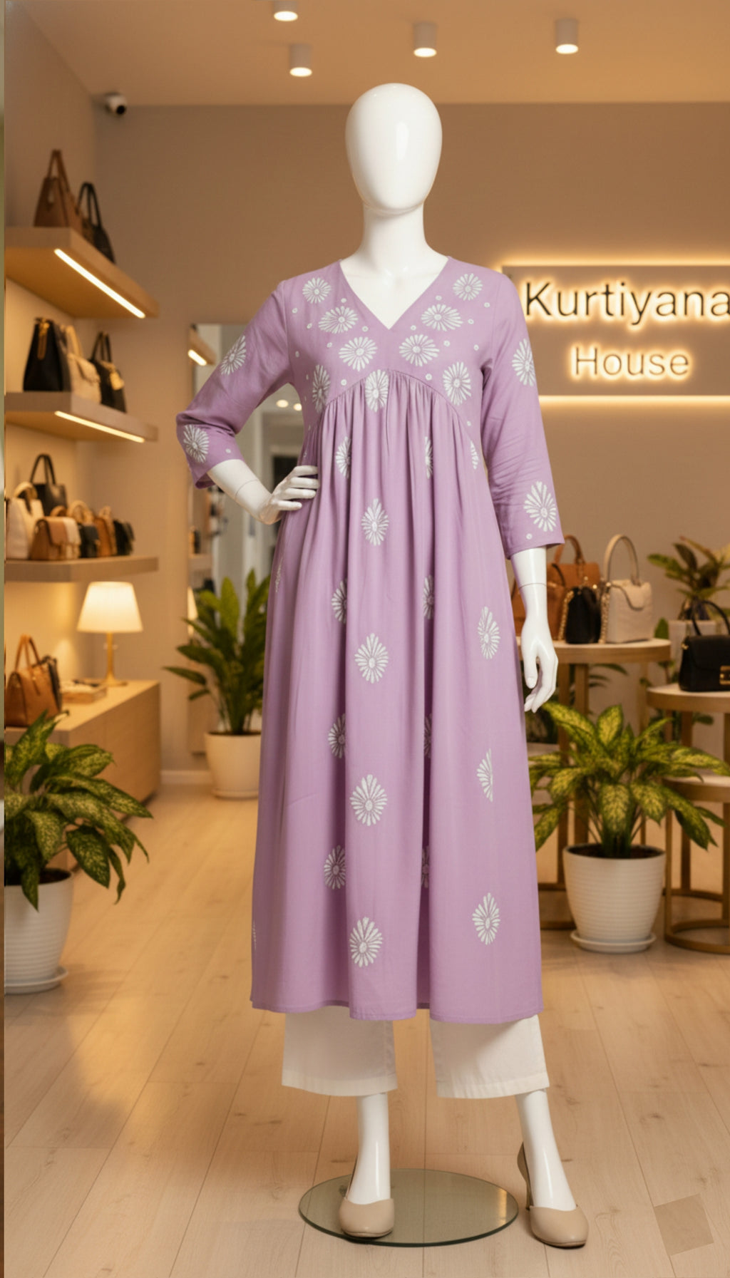 Lavender Embroidered Cotton A-Line Kurta I Trending Kurti Design 2026