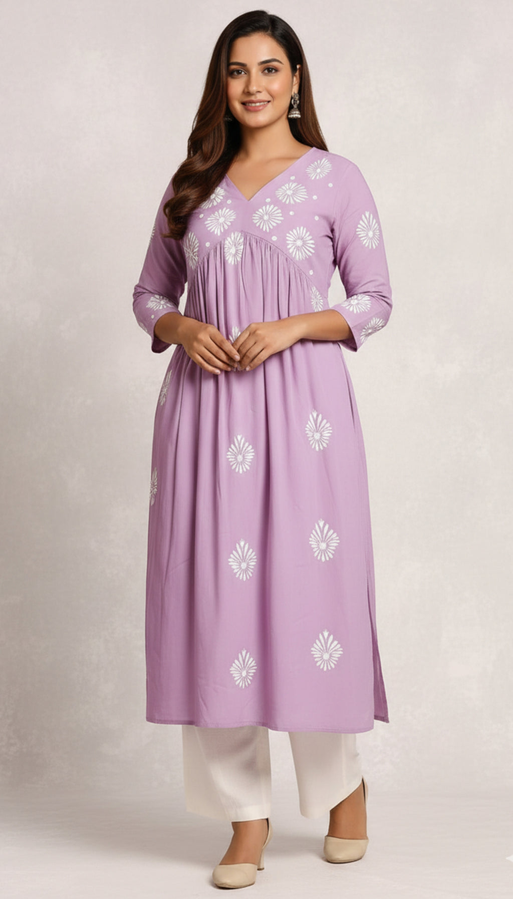 Lavender Embroidered Cotton A-Line Kurta I Trending Kurti Design 2026