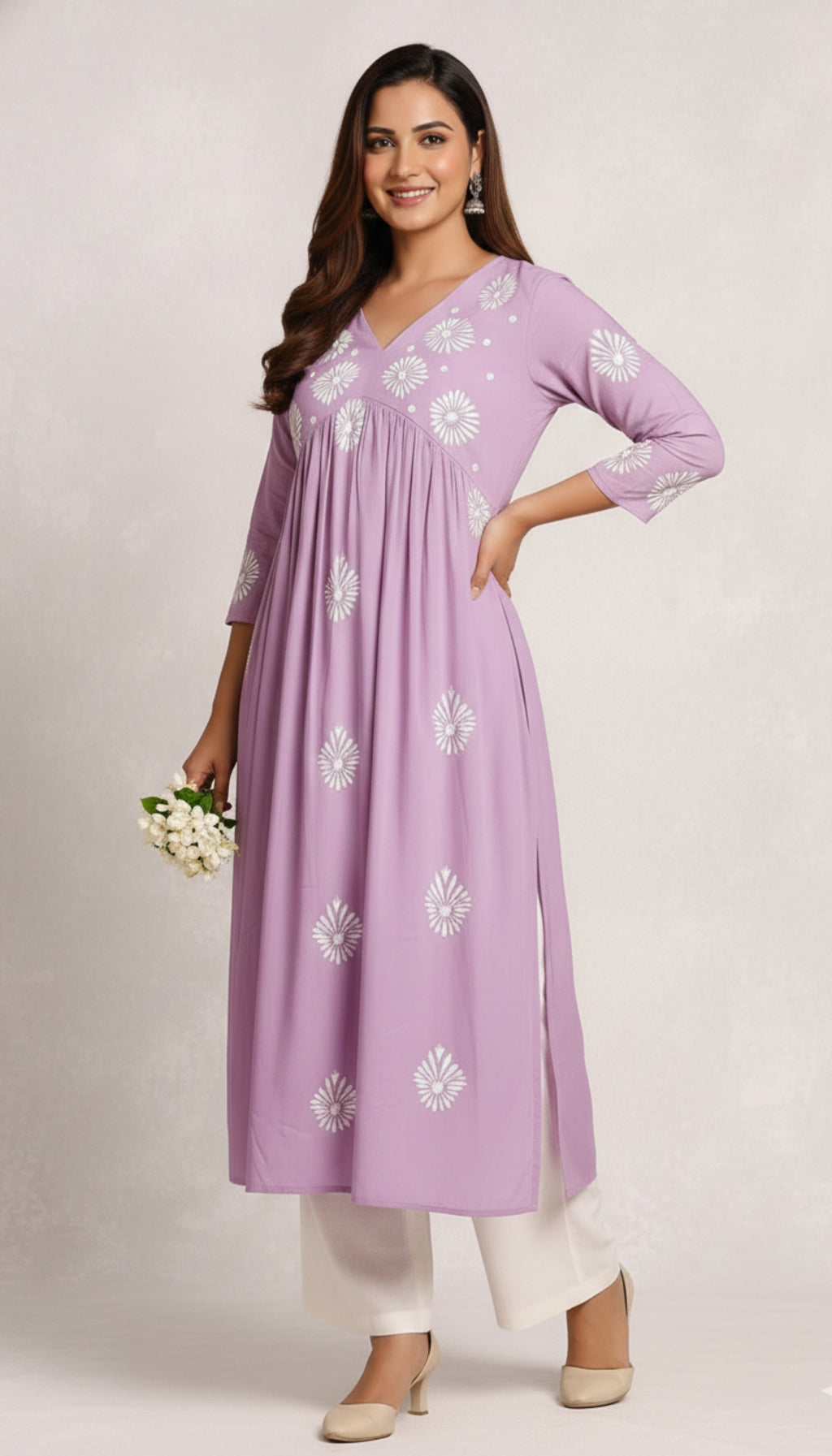 Lavender Embroidered Cotton A-Line Kurta I Trending Kurti Design 2026