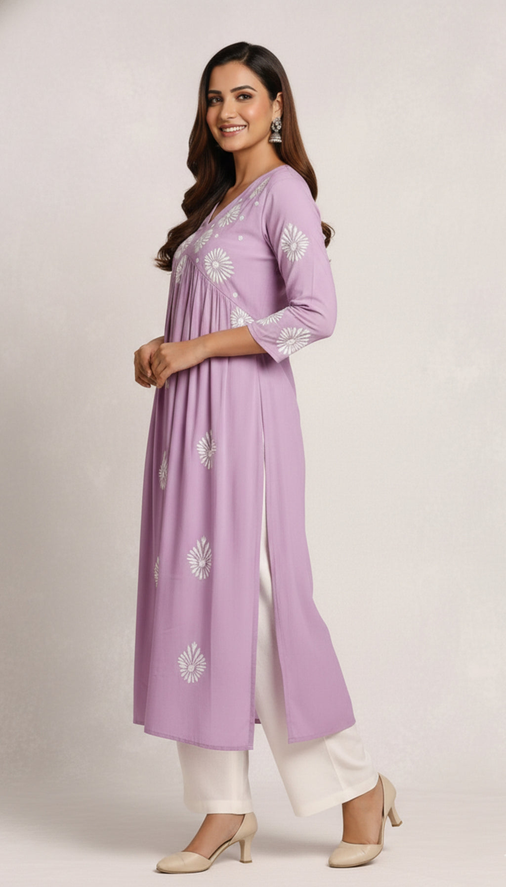 Lavender Embroidered Cotton A-Line Kurta I Trending Kurti Design 2026