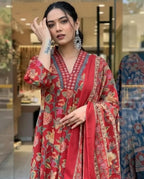 Designer Floral Print Kurta, Palazzo, and Dupatta Set | 3 Pcs. Set