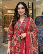 Designer Floral Print Kurta, Palazzo, and Dupatta Set | 3 Pcs. Set