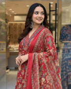 Designer Floral Print Kurta, Palazzo, and Dupatta Set | 3 Pcs. Set