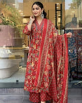 Designer Floral Print Kurta, Palazzo, and Dupatta Set | 3 Pcs. Set