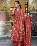 Designer Floral Print Kurta, Palazzo, and Dupatta Set | 3 Pcs. Set