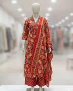 Designer Floral Print Kurta, Palazzo, and Dupatta Set | 3 Pcs. Set