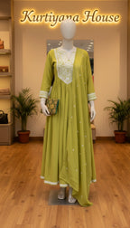 Green Embroidered Anarkali Salwar Suit Set | Beautiful 3-piece set with elegant sequence mirror work