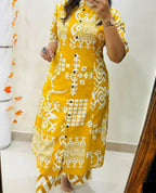 Premium Floral Fine Cotton Kurti Pant Set | Premium A-Line Co-Ord Set