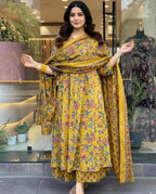 Designer Floral Print Kurta, Palazzo, and Dupatta Set | 3 Pcs. Set