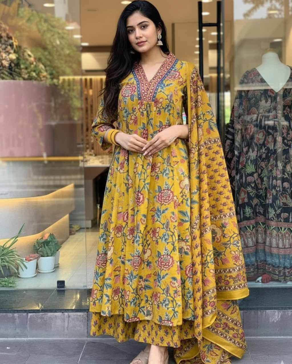 Designer Floral Print Kurta, Palazzo, and Dupatta Set | 3 Pcs. Set