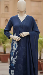 Kurti Set with Dupatta Embroidered Anarkali Kurta, Bottom & Dupatta Set