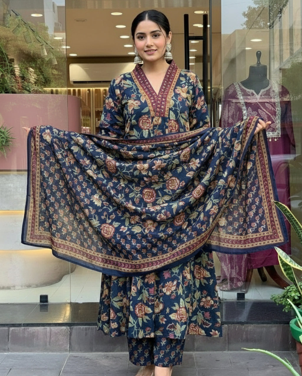 Designer Floral Print Kurta, Palazzo, and Dupatta Set | 3 Pcs. Set
