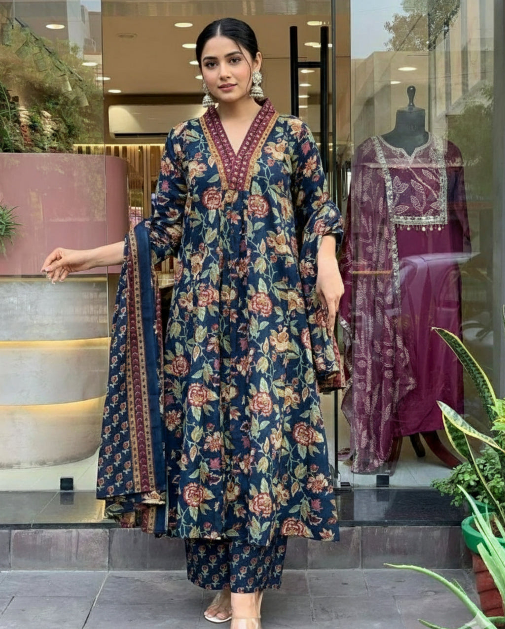 Designer Floral Print Kurta, Palazzo, and Dupatta Set | 3 Pcs. Set