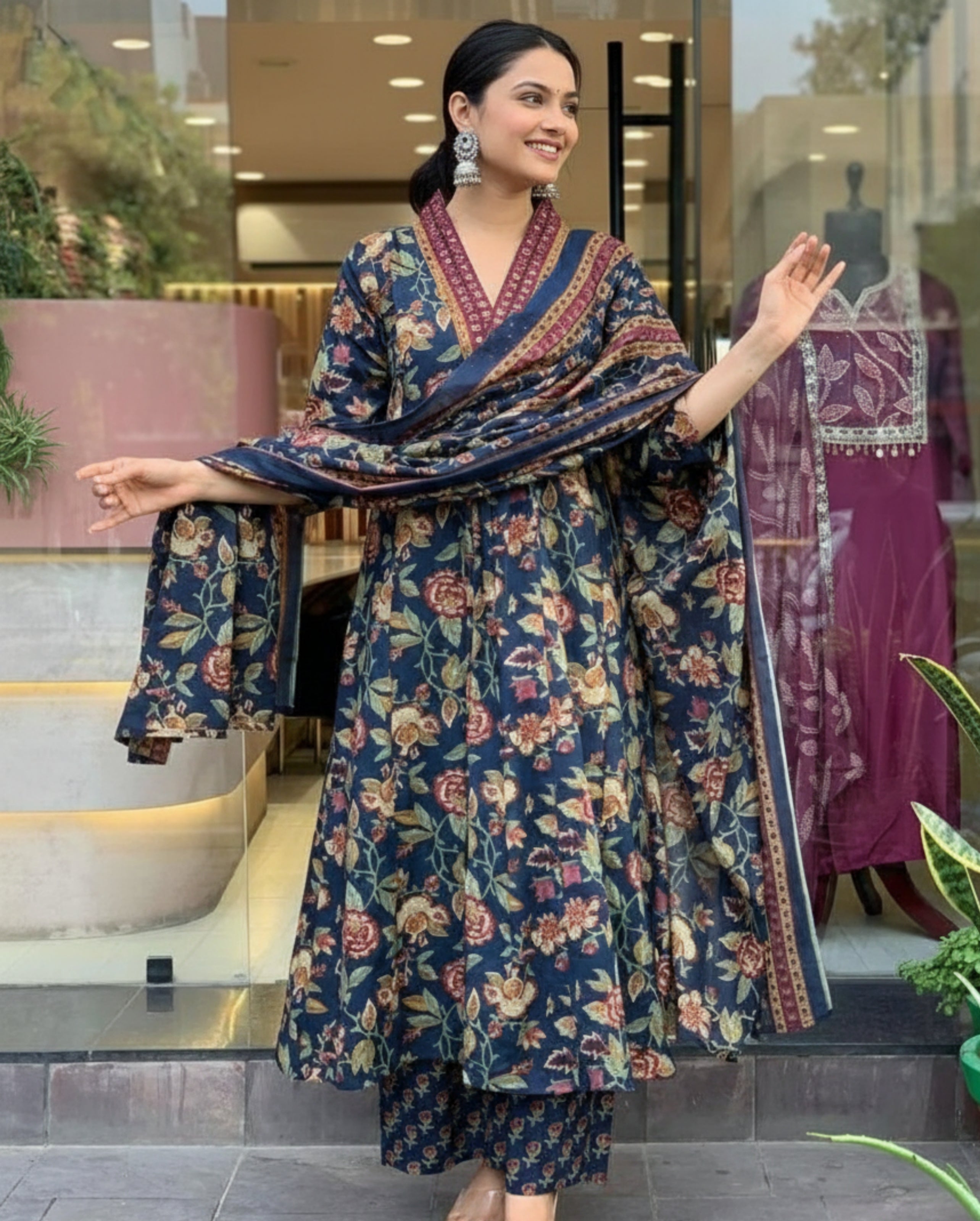 Designer Floral Print Kurta, Palazzo, and Dupatta Set | 3 Pcs. Set