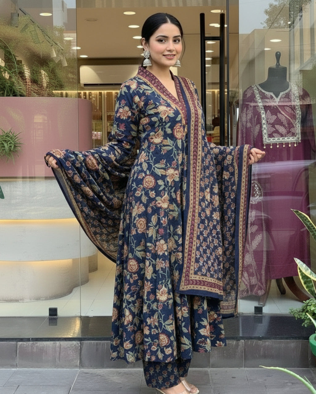 Designer Floral Print Kurta, Palazzo, and Dupatta Set | 3 Pcs. Set