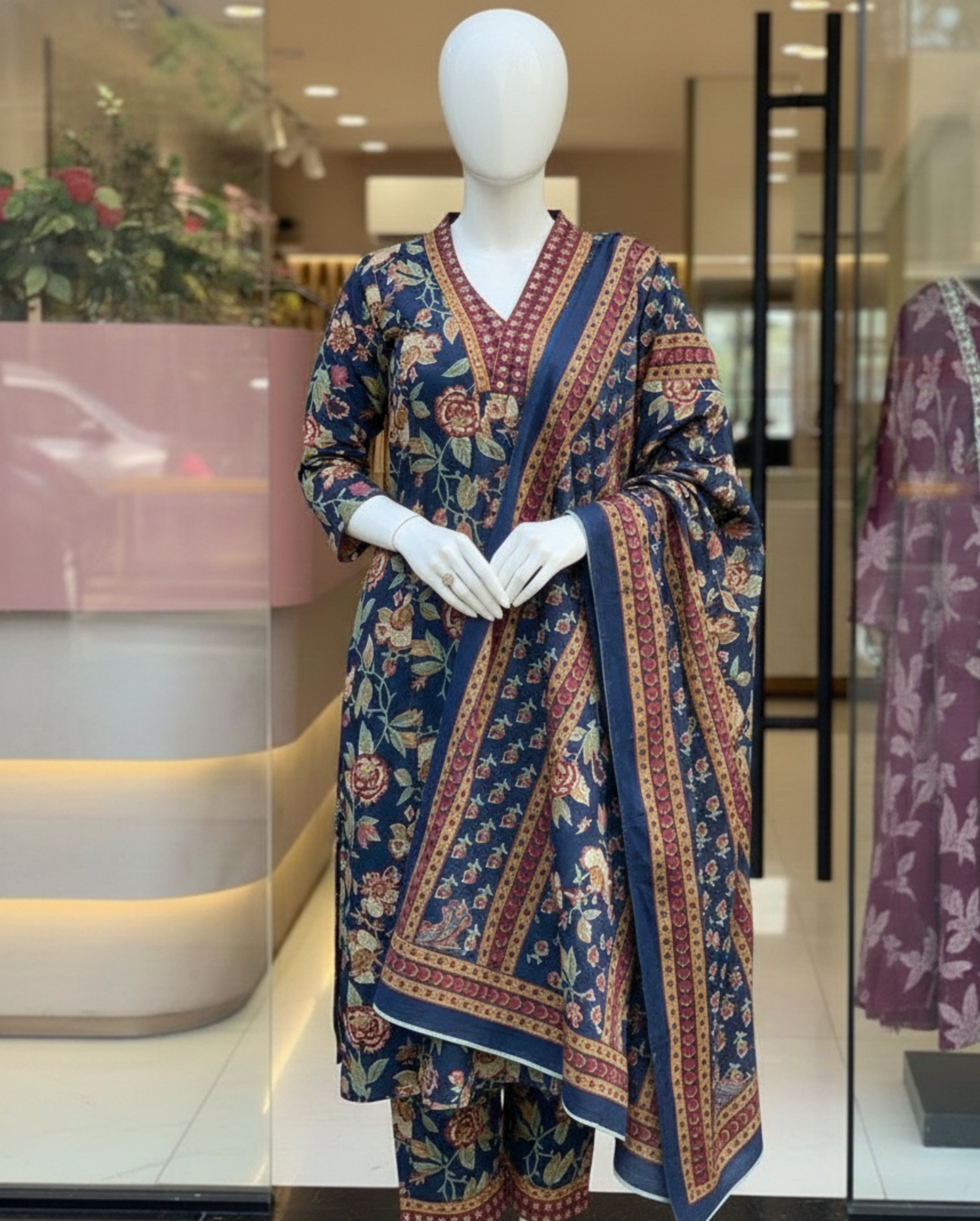Designer Floral Print Kurta, Palazzo, and Dupatta Set | 3 Pcs. Set