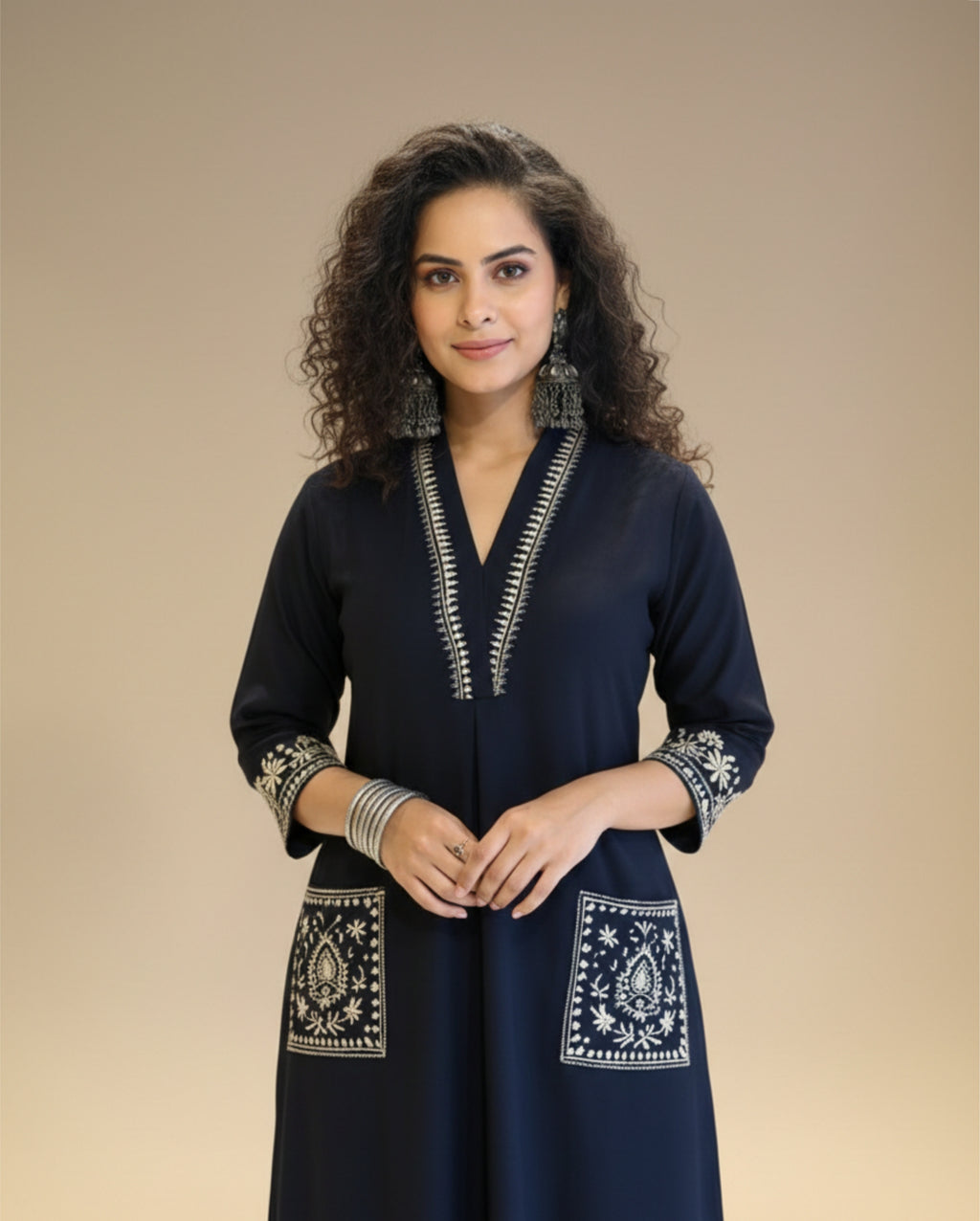 Women's Designer Straight Fit Blue and Wine Kurta Co-ord Set | Trending Design 2026