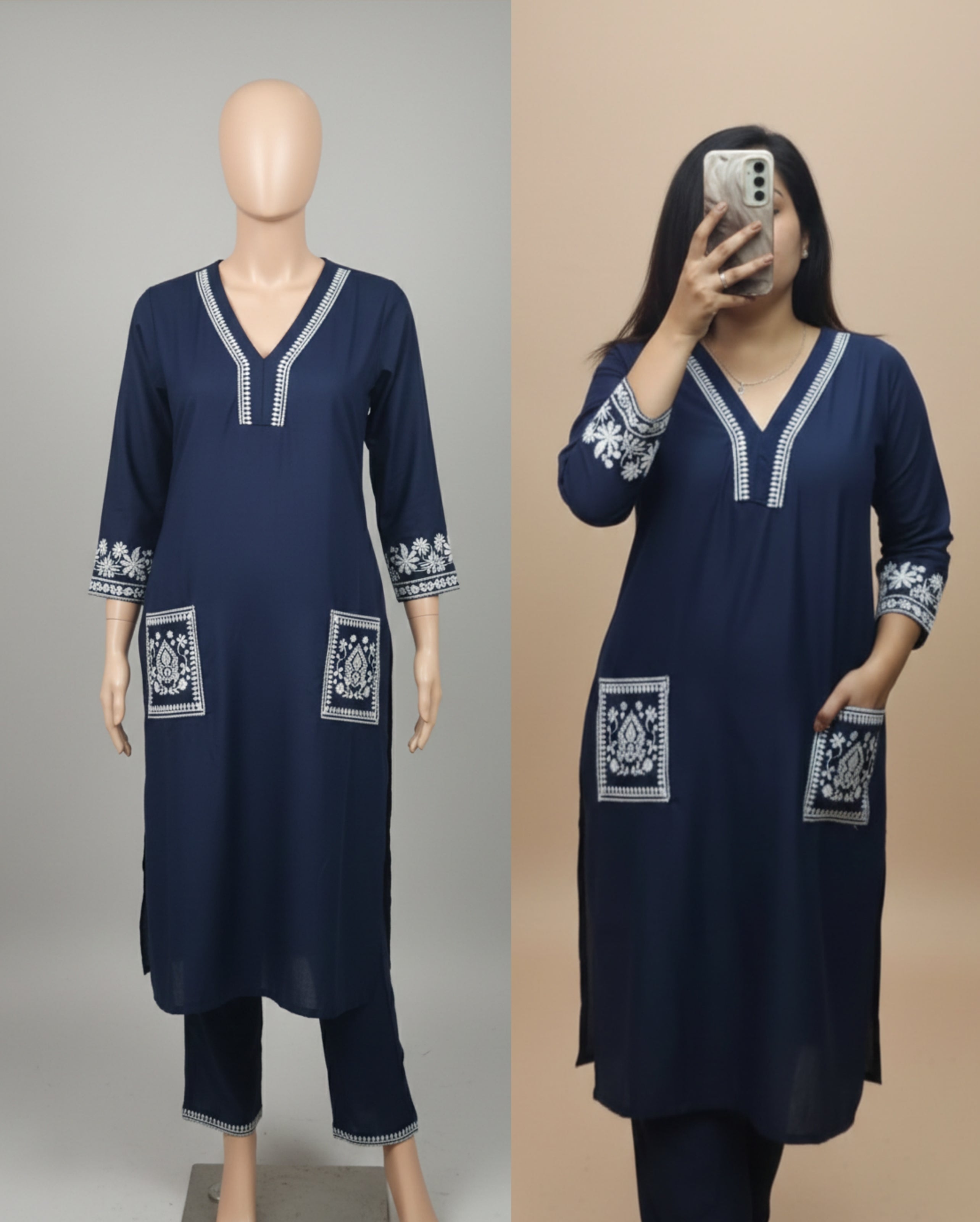 Women's Designer Straight Fit Blue and Wine Kurta Co-ord Set | Trending Design 2026