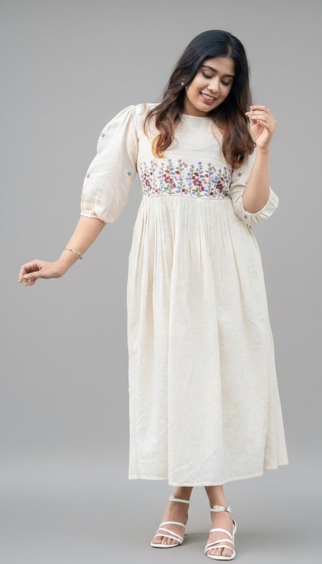 Off-White Floral Embroidered Dress I New Trending Design 2026