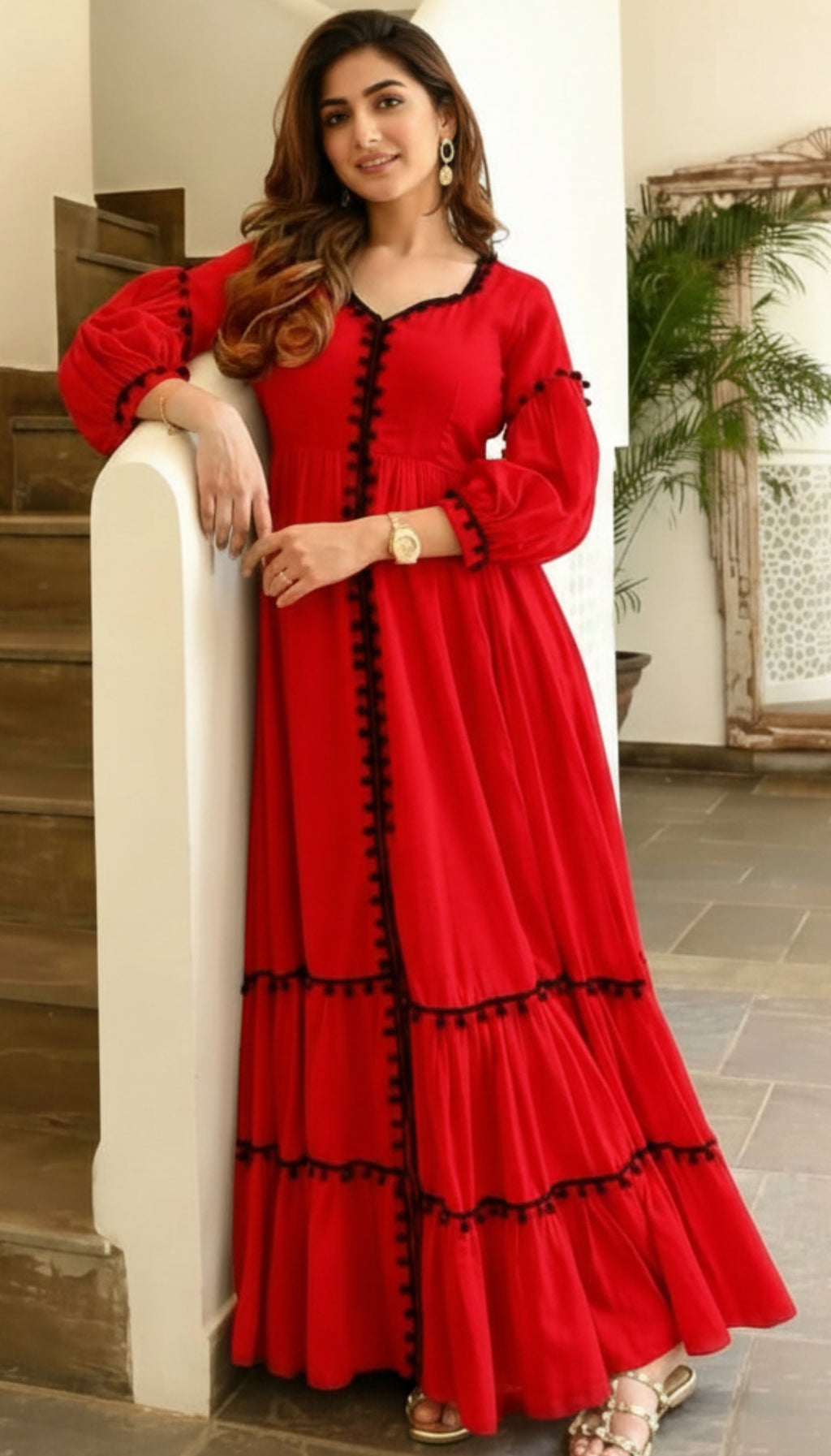 Reg and beige Women's Casual Midi Maxi Long Western Dress