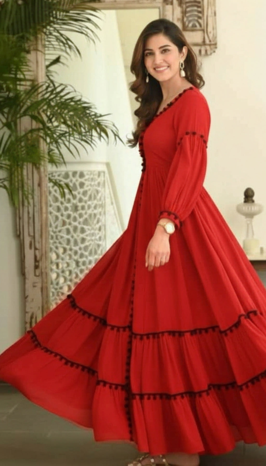 Reg and beige Women's Casual Midi Maxi Long Western Dress