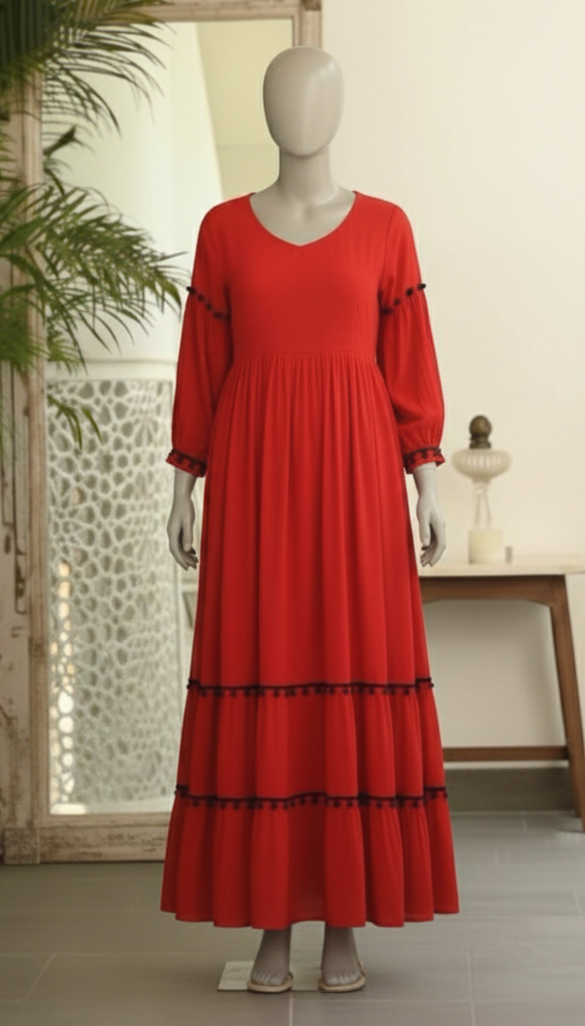 Reg and beige Women's Casual Midi Maxi Long Western Dress