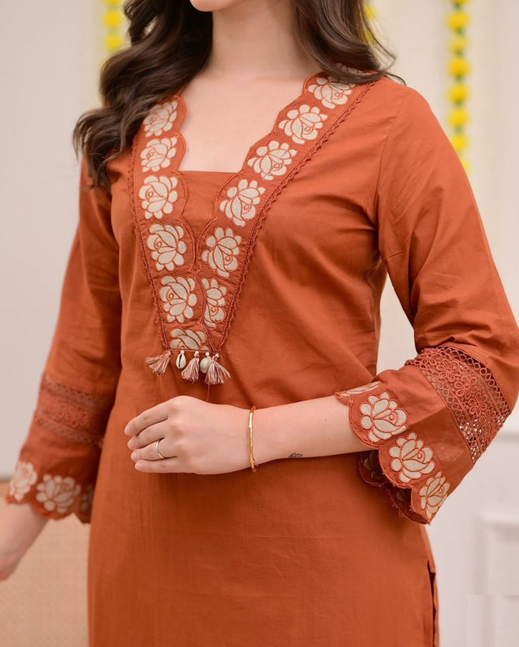 Designer Rust Orange Palazzo Suit with Floral Embroidery | Elegant Three-Piece Suit Set