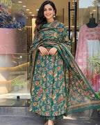 Designer Floral Print Kurta, Palazzo, and Dupatta Set | 3 Pcs. Set