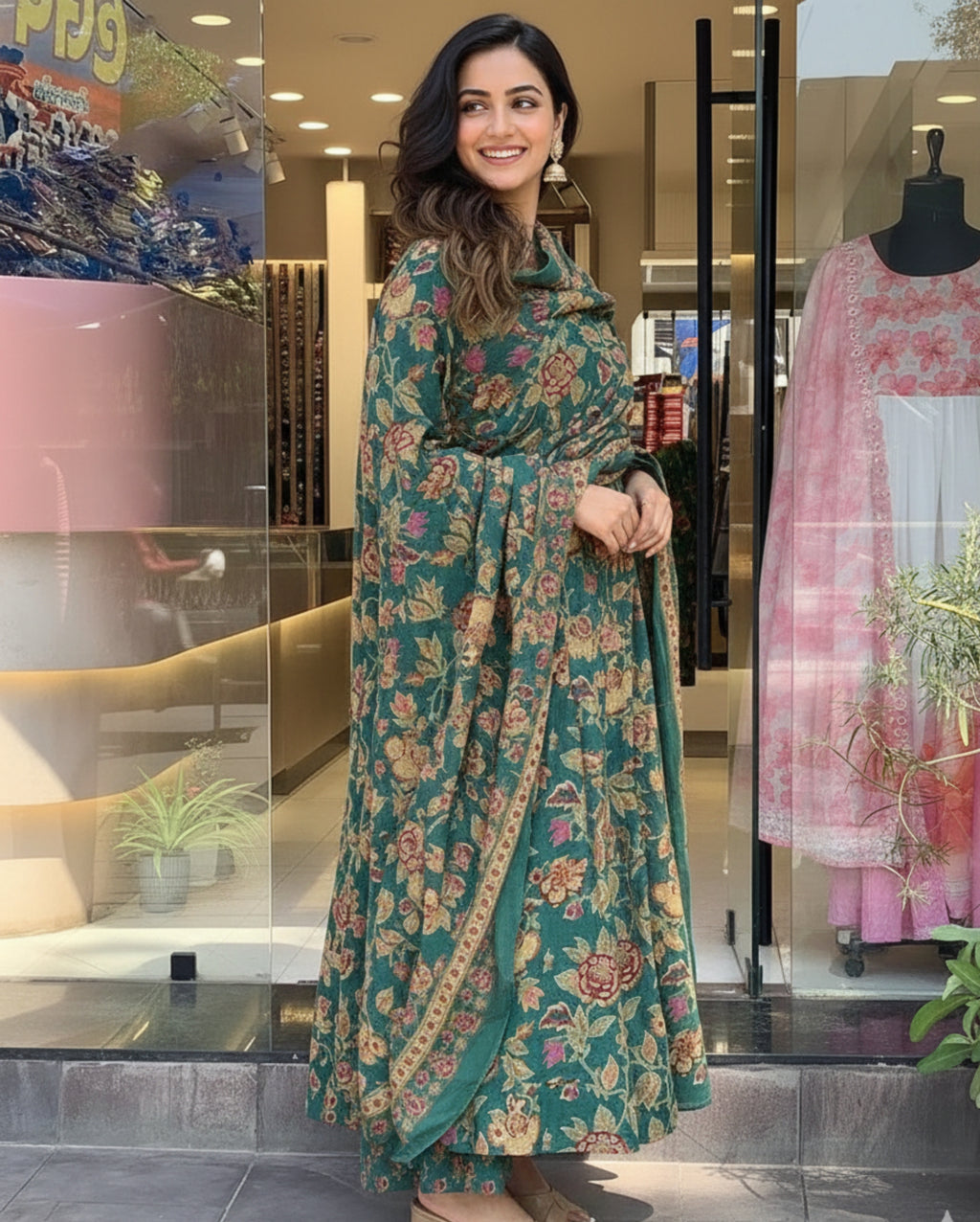 Designer Floral Print Kurta, Palazzo, and Dupatta Set | 3 Pcs. Set