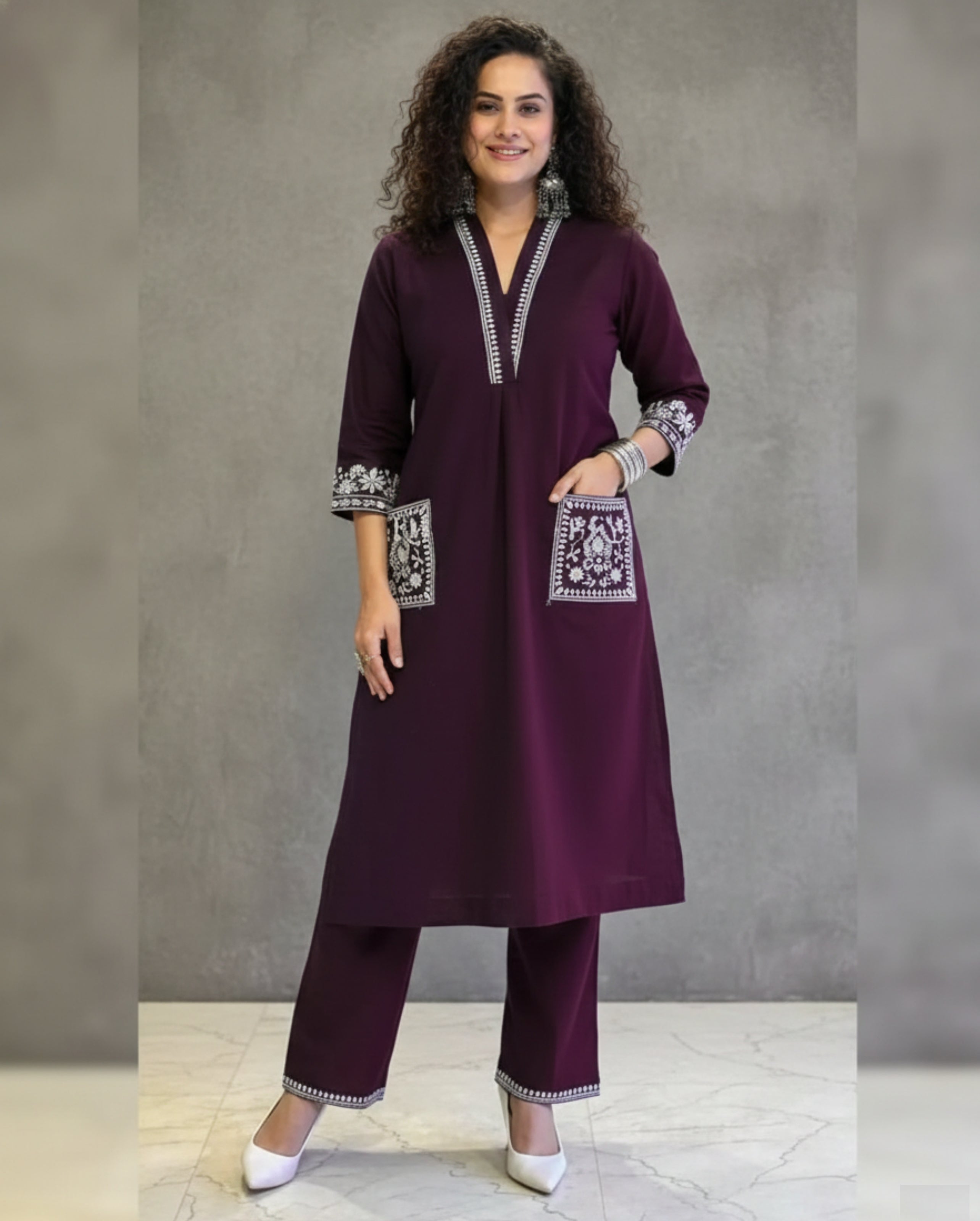 Women's Designer Straight Fit Blue and Wine Kurta Co-ord Set | Trending Design 2026