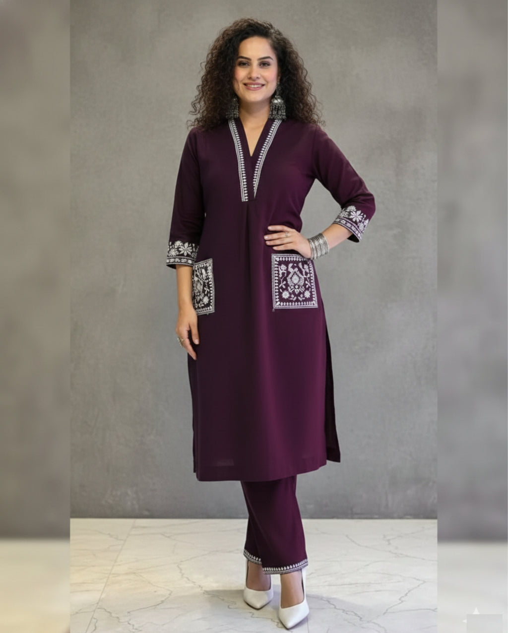 Women's Designer Straight Fit Blue and Wine Kurta Co-ord Set | Trending Design 2026