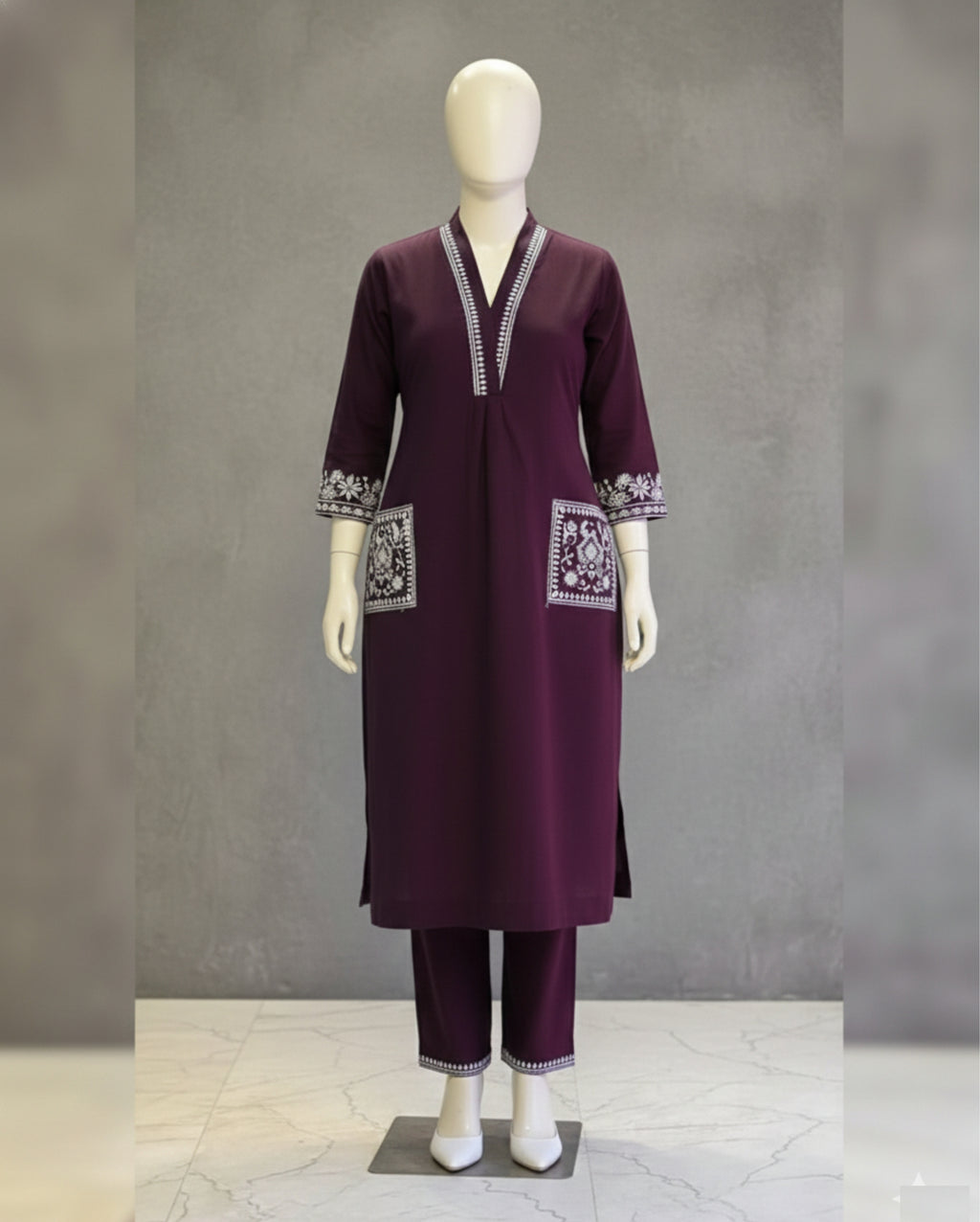 Women's Designer Straight Fit Blue and Wine Kurta Co-ord Set | Trending Design 2026