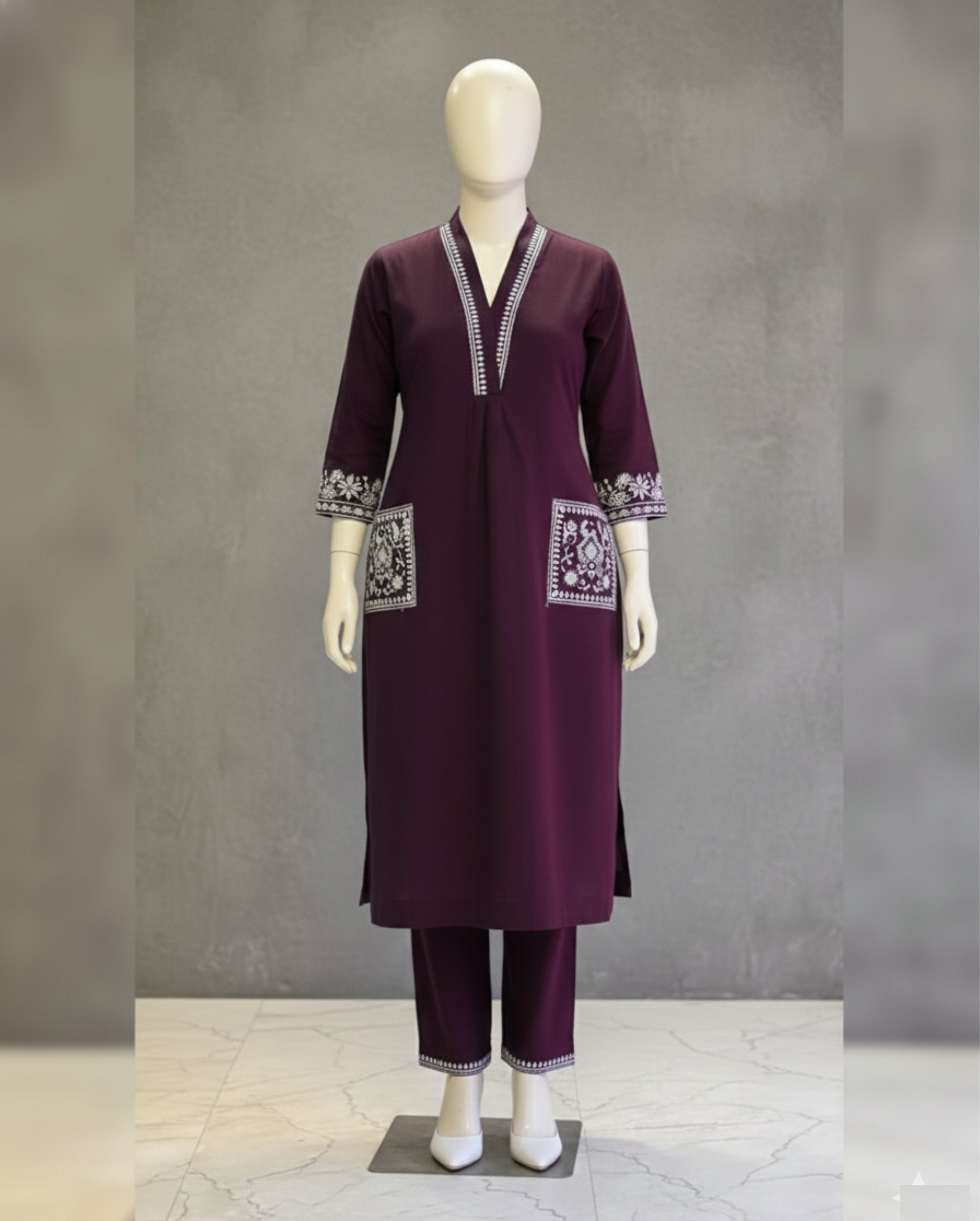 Women's Designer Straight Fit Blue and Wine Kurta Co-ord Set | Trending Design 2026