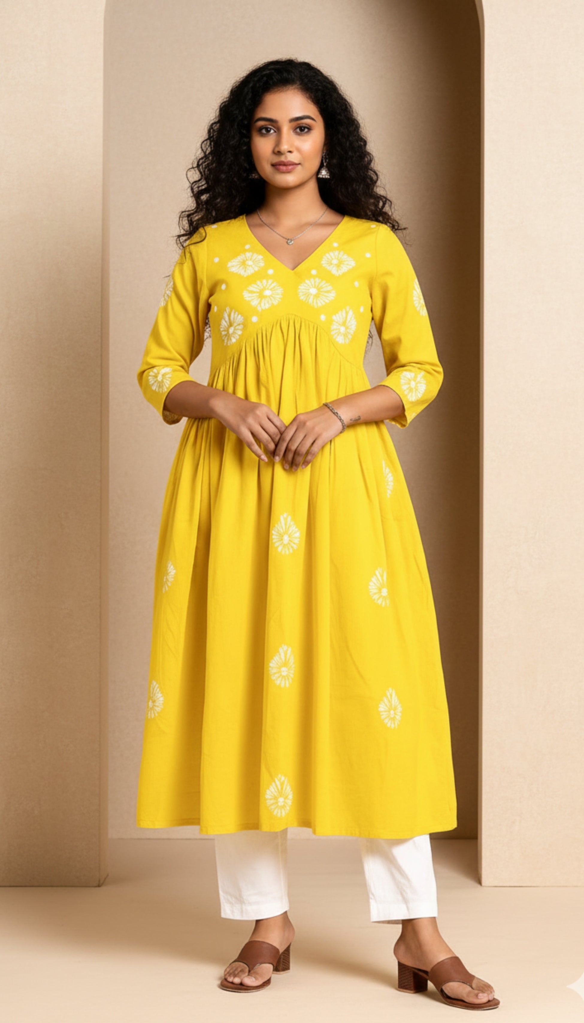 Yellow Embroidered Cotton A-Line Kurta I New and Trending Design